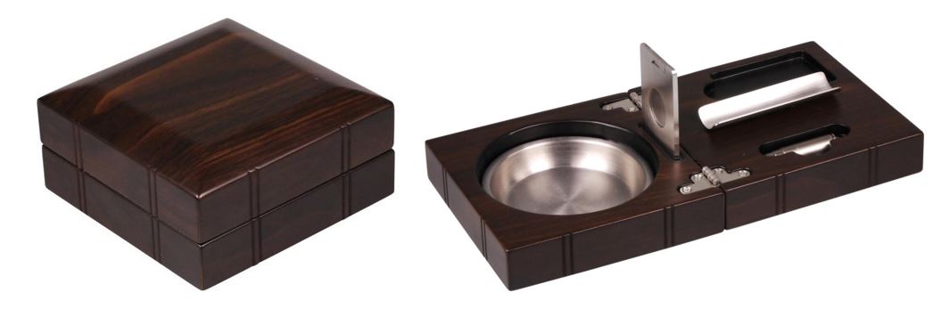 Walnut finish ashtray with integrated cutter & punch