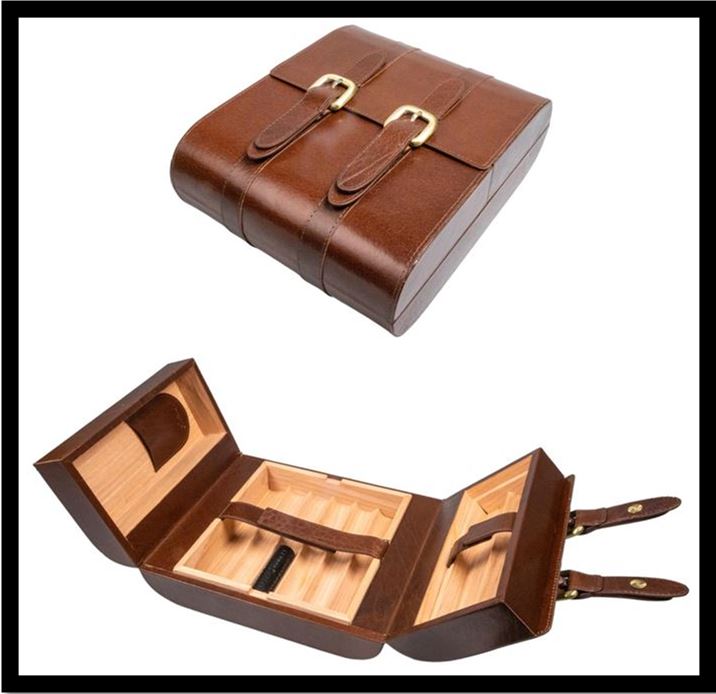 Brown Leather Cigar Travel Case